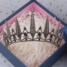 Baroque Retro Gold Black Geometric Crystal Bridal Jewelry Sets Rhinestone Crown  - £40.88 GBP