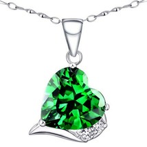 6.10 Ct 14K White Gold Silver Heart Cut Emerald Solitaire Pendant w/ 18&quot; Chain - £52.30 GBP