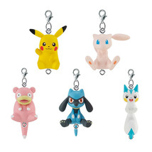 Pokemon Tsumande Mascot Keychain Set Mew Slowpoke Pikachu Riolu Pachirisu - £29.02 GBP