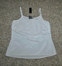 Womens Shirt Attention White Ruffled Laser Cut Cami Tank Top Camisole-size M - £5.26 GBP