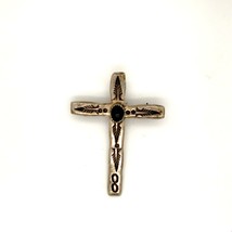 Vintage Sterling Native American Black Onyx Stone Tribal Etched Cross Brooch Pin - £43.89 GBP