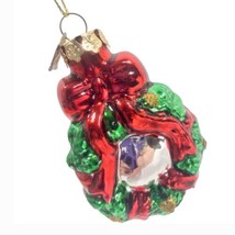 Thomas Pacconi Museum Series Christmas Green Round Wreath Bow Glass Ornament 3&quot; - £10.24 GBP
