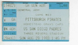 VINTAGE Aug 29 1993 San Diego @ Pittsburgh Pirates Ticket Doubleheader G... - $9.89
