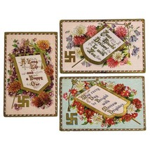 Good Luck Swastika Ancient Cross Embossed Postcard Early 1900s Floral Banner Lot - £17.84 GBP