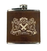 Fitzgibbons Irish Coat of Arms Leather Flask - Rustic Brown - £19.71 GBP