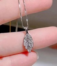 0.30Ct Round Cut Moissanite Leaf Beauty Pendant 14K White Gold Plated Free Chain - £113.66 GBP