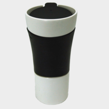 Starbucks 2009 Ceramic Travel Tumbler Coffee Mug Black Rubber Sleeve &amp; L... - £32.60 GBP