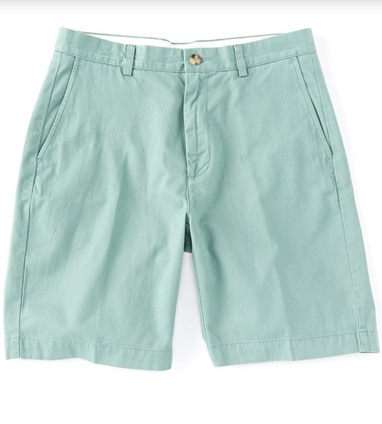 Roundtree & Yorke Flat Front 9" Inseam Washed Cotton Shorts, Green, 42 - $16.82