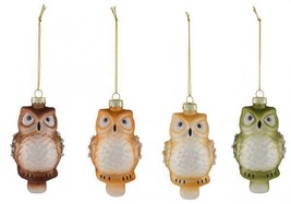 Kristallglashänger Owl, 4er Set. Braun / Green/Glitter, Handmade, Germany - $36.12