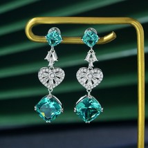 Vintage 100% 925 Sterling Silver 10*10Paraiba Emerald High Carbon Diamond Drop E - £55.76 GBP