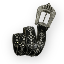 BB Simon Black Grown Buckle Belt with Rhinestones Cowgirl Show Size Large - £114.96 GBP