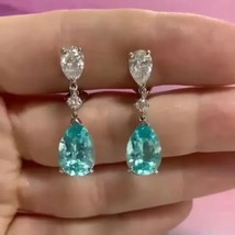 12 Ctw Lab Created Aquamarine 14K White Gold Plated .925 Silver Drop Earrings - $188.75