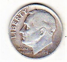 Roosevelt Dime Coin - 1947 P 90% Silver - £3.18 GBP