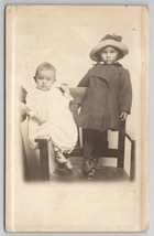 Cute Children Baby and Girl Plaid Hat c1910 Postcard A28 - £7.15 GBP