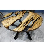 HANDI STONE Epoxy Round Table (Top and Base Both) Natural Wood Table, Wo... - $500.00