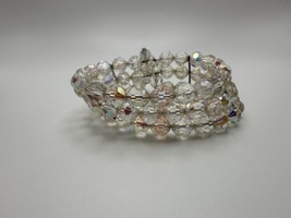 Vintage 3 Strand Rhinestone Iridescent Bead Wrap Bracelet - £23.68 GBP