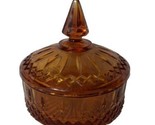 Vintage Indiana Glass Amber Princess Pattern Candy Powder Dish with Lid, 6&quot; - $13.82