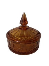 Vintage Indiana Glass Amber Princess Pattern Candy Powder Dish with Lid, 6&quot; - £11.39 GBP