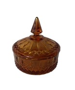 Vintage Indiana Glass Amber Princess Pattern Candy Powder Dish with Lid, 6&quot; - £11.38 GBP
