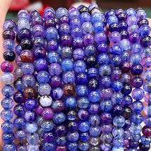 45 Dragon Vein Agate Gemstone Beads Striped Blue Purple Jewelry Supplies 8mm - £13.44 GBP
