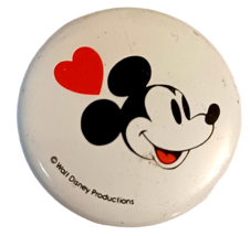 1970s Walt Disney Productions Mickey Mouse Heart 1 1/8&quot; Pinback Button - $8.66