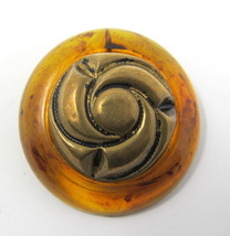 Amber Plastic Shank Button Brass Raised Center 1 1/4&quot; Vintage Sweater Sh... - $9.89