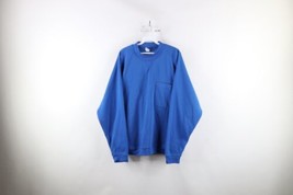 Vintage 90s Streetwear Mens XL Faded Blank Pocket Crewneck Sweatshirt Royal Blue - £35.57 GBP