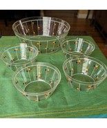 Vintage MCM Glass Chip Dip Set, 5 bowls Geometric Primary Dots Blue Yell... - £45.40 GBP