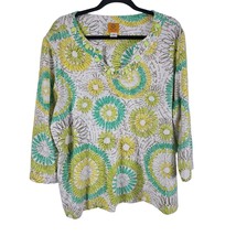 Ruby Rd 3/4 Sleeve Top 2x Womens Plus Size Multicolor Floral Beaded Pullover - £17.36 GBP