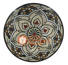 30&quot; Round Marble Bedroom Kitchen End Table Top Inlay Mosaic Decor Outdoor H5684A - £885.61 GBP