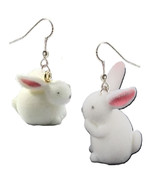 3D Cute White SIT/STAND EASTER BUNNY RABBIT EARRINGS Flock Charm Novelty... - $129.81 MXN
