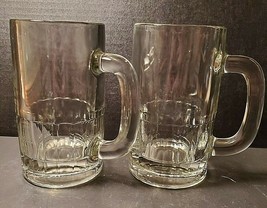 2 HEAVY GLASS BEER MUGS RIBBED AT THE BOTTOM - £29.15 GBP