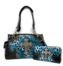 Western Rhinestone Cross Leopard Handbag Purse with Matching Wallets in ... - £47.18 GBP