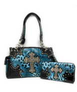 Western Rhinestone Cross Leopard Handbag Purse with Matching Wallets in ... - £47.25 GBP