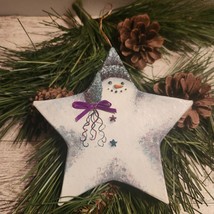 Handcrafted Star-Shaped Snowman Ornament by C Villa Paper Mache Christmas Decor - £15.04 GBP