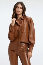 Brown Casual Stylish Shirt Women Genuine Handmade Lambskin Leather Forma... - £85.35 GBP