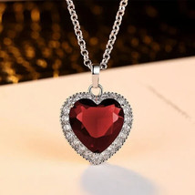 3Ct Heart Cut Simulated Red Garnet Heart Pendant 14K White Gold Plated 18&quot; - £32.87 GBP