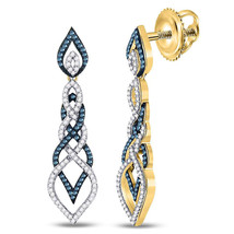 10kt Yellow Gold Round Blue Color Enhanced Diamond Dangle Earrings 1-5/8 Ctw - £926.45 GBP