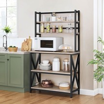 Modern Black Metal Grey Wood Bakers Rack Microwave Stand Kitchen Shelvin... - $3,417.43 MXN
