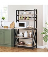 Modern Black Metal Grey Wood Bakers Rack Microwave Stand Kitchen Shelvin... - $257.24 CAD