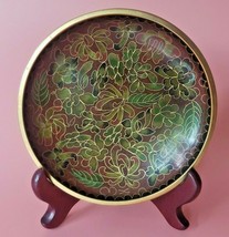 Vintage Floral Cloisonne Enamel on 4&quot; Copper Plate Browns Greens U34 - £31.96 GBP