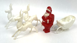 Vintage Plastic Santa Sleigh Reindeer Candy Container White Lot Centerpiece - $32.00