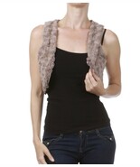 Faux Fur Cropped Bolero Vest Size S Mocha Taupe Rosette Satin Open Boho ... - €21,61 EUR