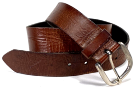 Genuine Leather Belt-36-Tooled Stamped-Brown-Buckle-Floral - $15.00