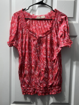 Faded Glory Orange/Red w White &amp; Tan Short Sleeve Shirt Geometric Women&#39;... - £11.66 GBP