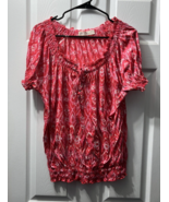 Faded Glory Orange/Red w White &amp; Tan Short Sleeve Shirt Geometric Women&#39;... - $14.94