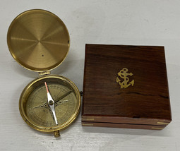 Nautical Solid Brass US Navy Gentlemen&#39;s Compass with Rosewood Box, 4&quot;, ... - $30.00