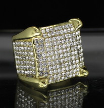 Mens Iced Square Pinky Ring Cz Band 14k Gold Plated Hip Hop Fashion - £7.44 GBP