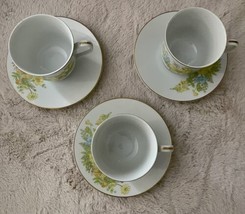 Vintage Ekco International 3 Footed Tea Cups &amp; Saucers SPRING BOUQUET Fine China - £25.31 GBP