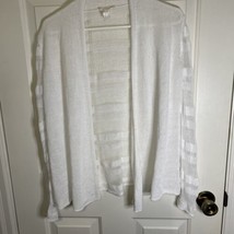 Eileen Fisher White Mesh Linen Open Front Crop Cardigan Womens Size S Tiny Flaw - £13.29 GBP